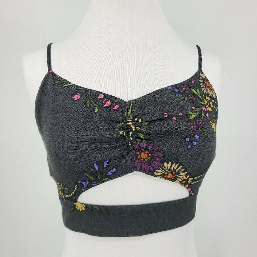 New Flynn Skye Crop Top Womens L Floral Rayon Tank Zipper Cut Out
